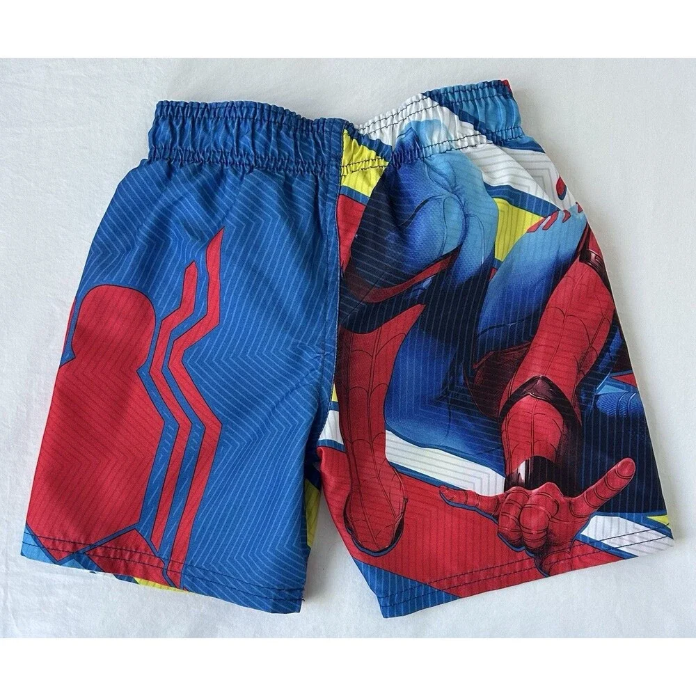 NWOT Boys Marvel SpiderMan Swim Trunks Size XS Blue Red Elastic Drawstring Line